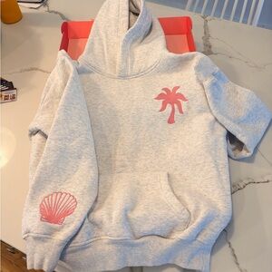 🔥 Pink Palm Puff Hawaii Hibiscus Hoodie in Heather Cloud Size XXS